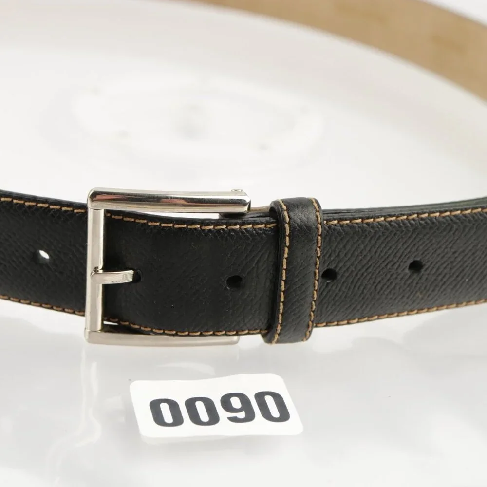 Brioni‎ Mens Belt Size 44 Black Calf Leather Tan Stitching 1 1/4